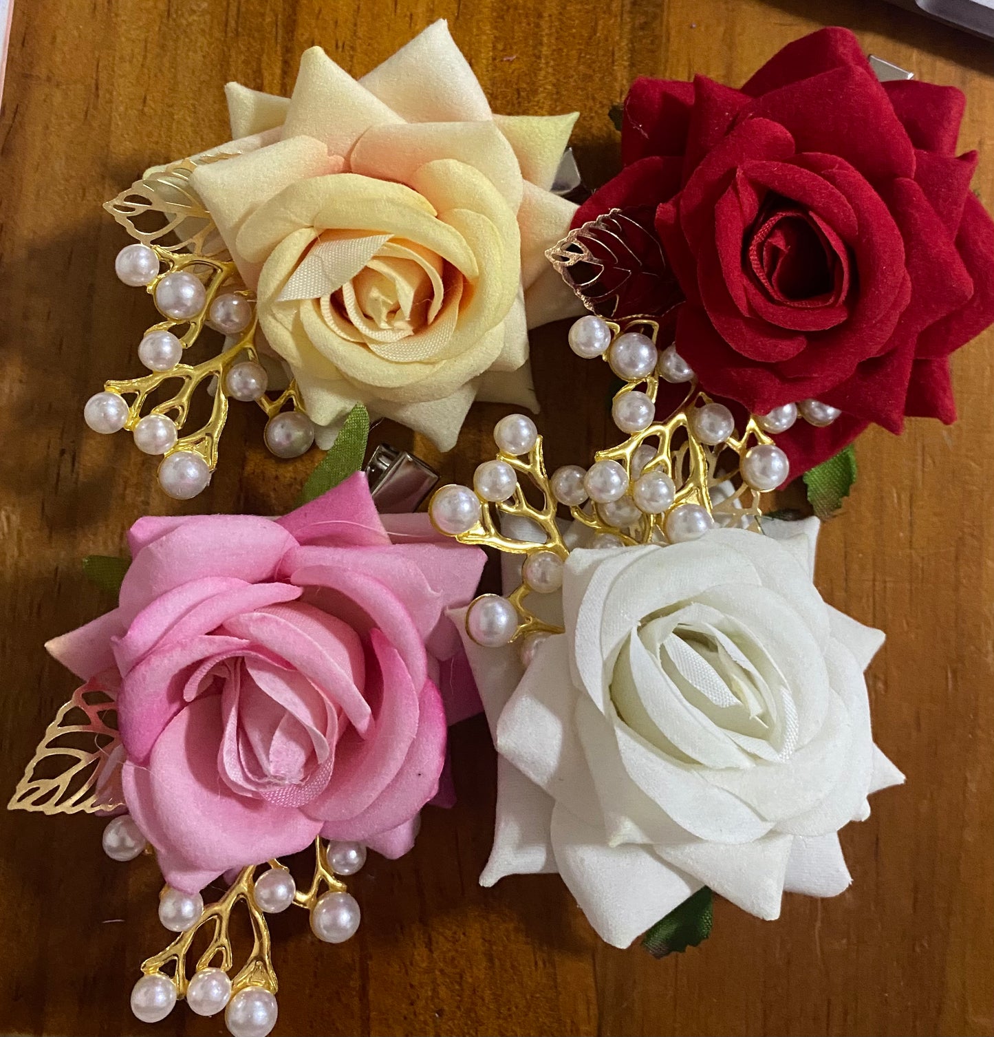 Single Flower with faux Pearls and gold