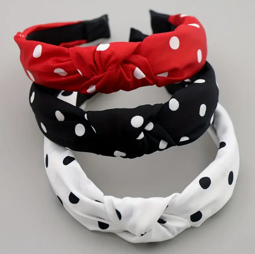 Polkadot Headband Pre Tied Wide - Knotted No Bow
