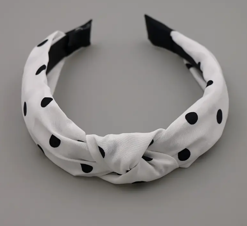 Polkadot Headband Pre Tied Wide - Knotted No Bow