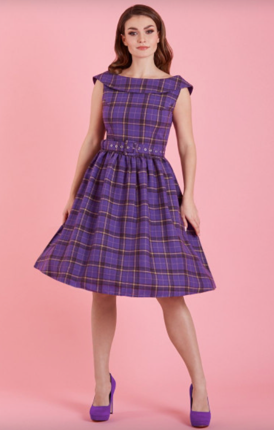 Cindy Purple Tartan Swing Dress - Sour Cherry Designs - Plus Sized Pin Up - Plus Size Pin Up