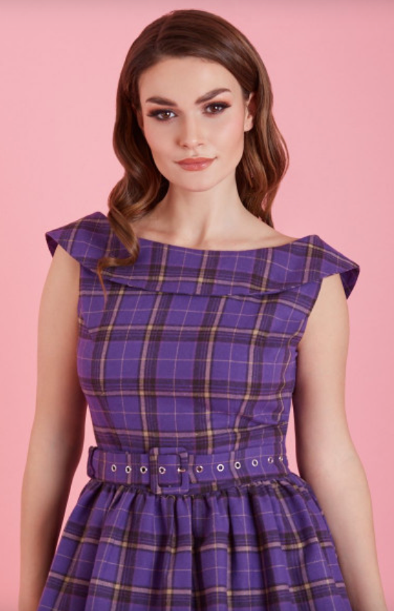 Cindy Purple Tartan Swing Dress - Sour Cherry Designs - Plus Sized Pin Up - Plus Size Pin Up