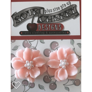 Earrings - Flower with Faux Pearl Centre - Plus Size Pin Up - Various Colours - Sour Cherry Designs - Plus Sized Pin Up