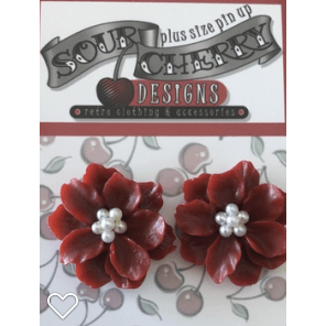 Earrings - Flower with Faux Pearl Centre - Plus Size Pin Up - Various Colours - Sour Cherry Designs - Plus Sized Pin Up