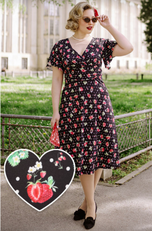 Donna Petal Sleeve Strawberry Dress - Dolly and Dotty